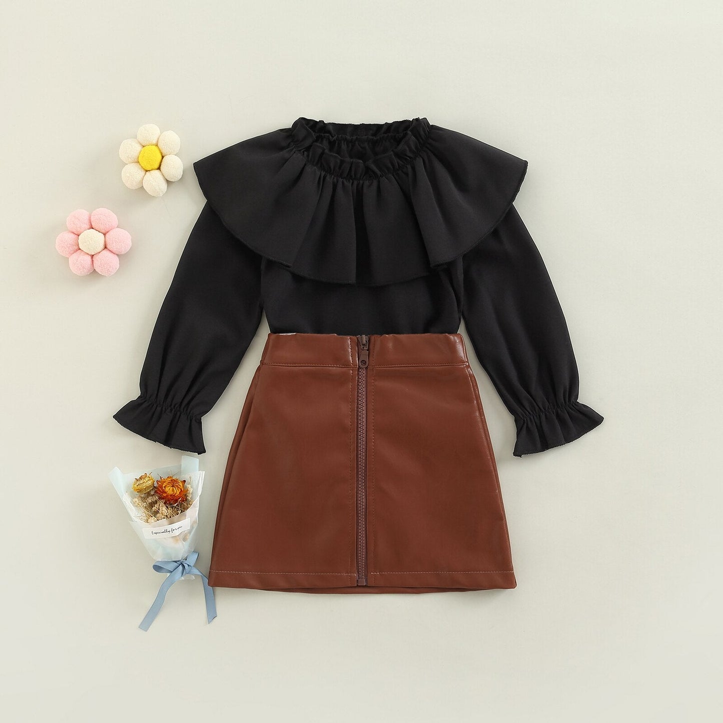 Blouse + PU Leather Skirt Set 18M-6T