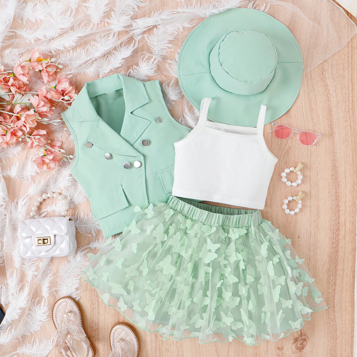 Butterfly dress and vest set