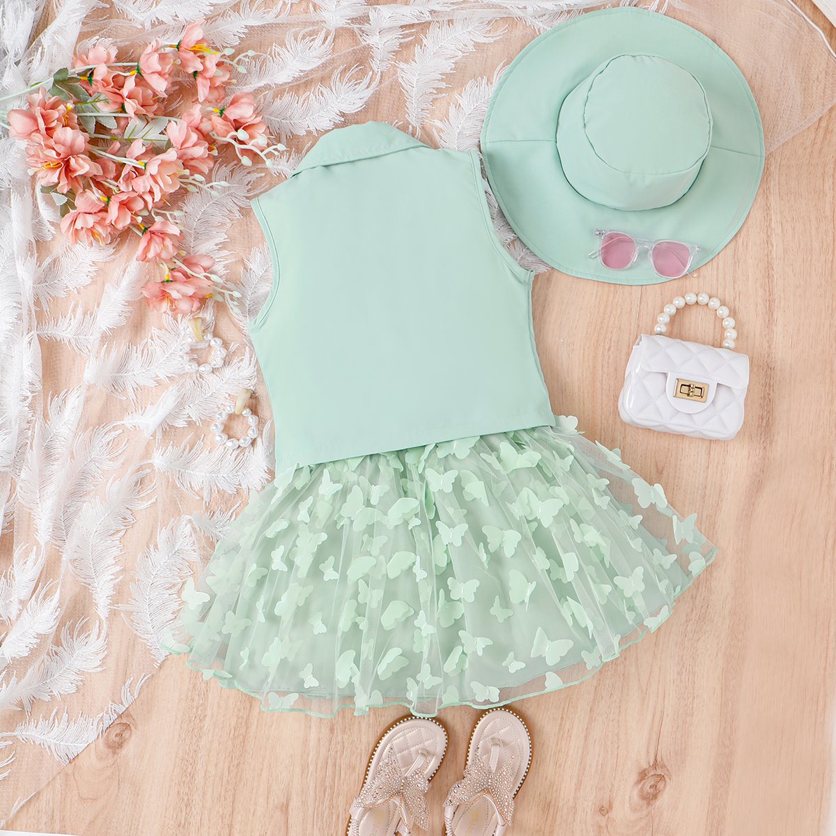 Butterfly dress and vest set