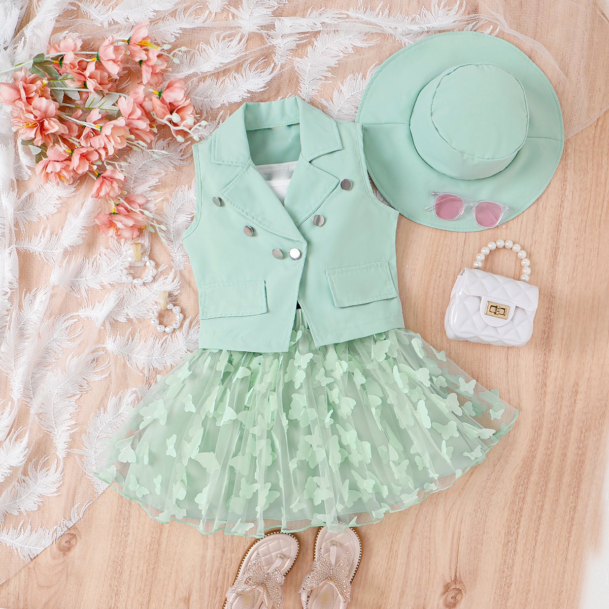 Butterfly dress and vest set