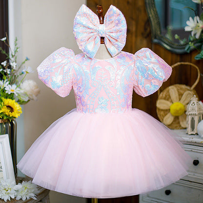 Children's Pink Tulle Bow Dress