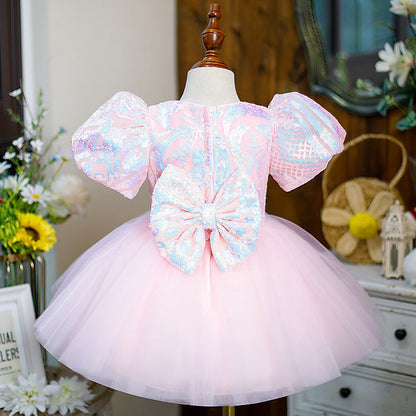 Children's Pink Tulle Bow Dress