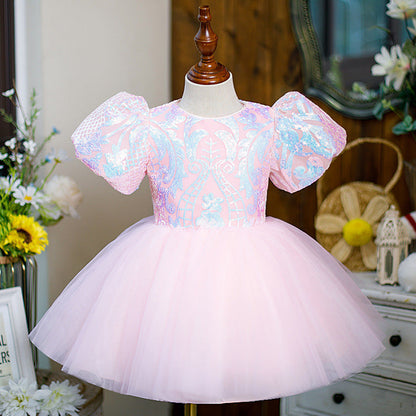 Children's Pink Tulle Bow Dress